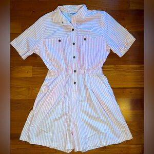 Vintage Romper 80s/90s Size Large - Pink pinstripe work play by Dreams